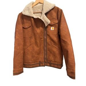 Carhartt Sherpa Lined Jacket Brown Canvas Workwear Coat Utility Streetwear L